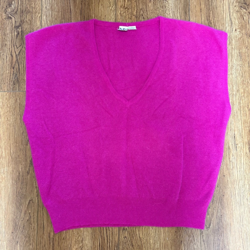 VTG 80s Ms Russ Pink Angora Lambswool V-Neck Sweater Vest Plus Size 24W Retro 3X